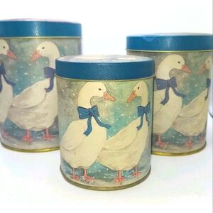 Blue Bow Goose Nesting Canisters Tins Vintage Set Of 3 Farmhouse Matte Finish
